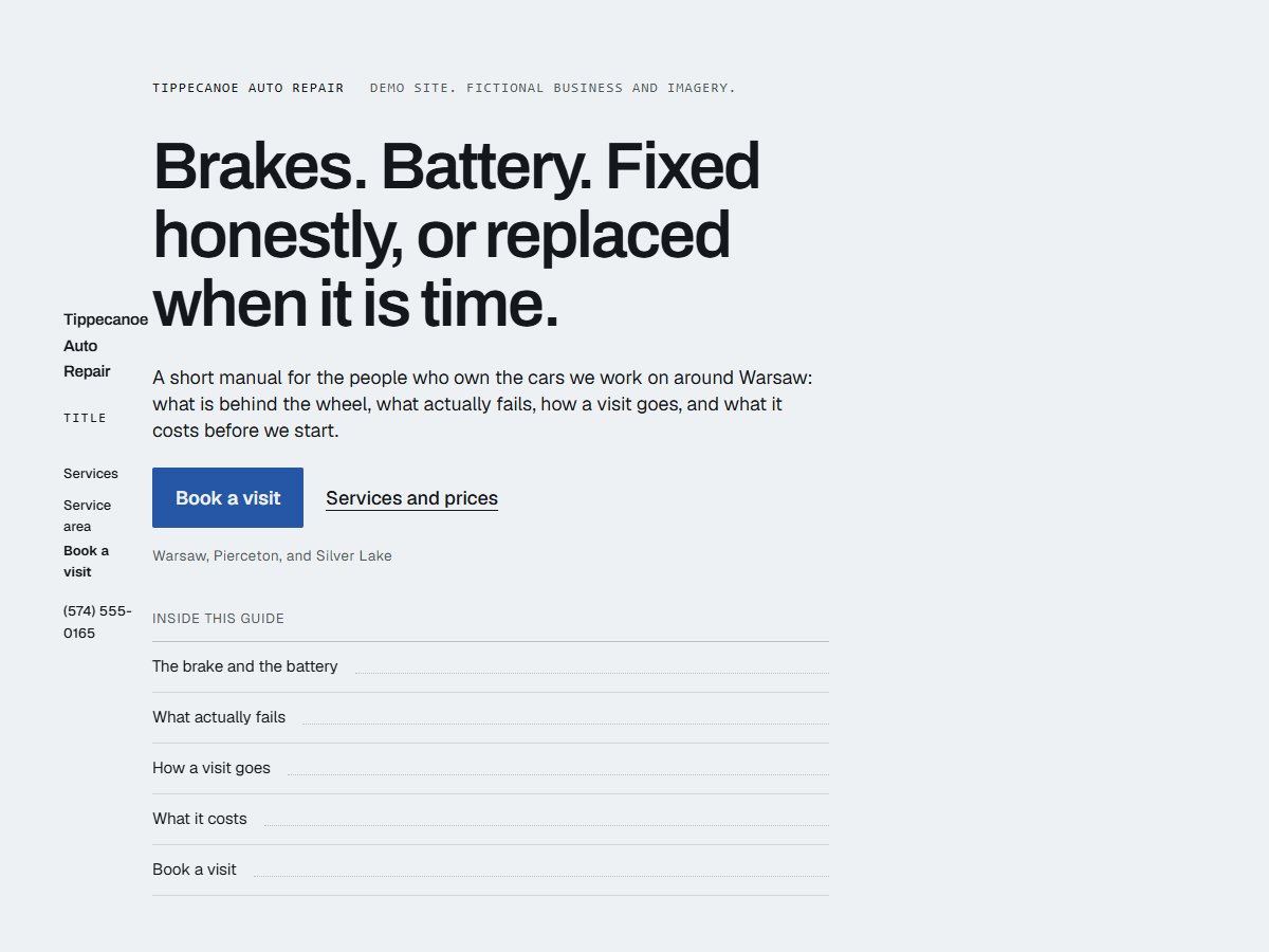 Fictional auto repair business website design