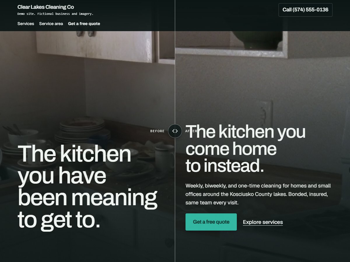 Fictional cleaning business website design