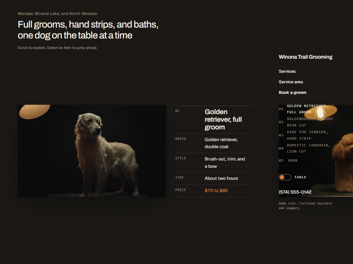 Fictional dog grooming business website design