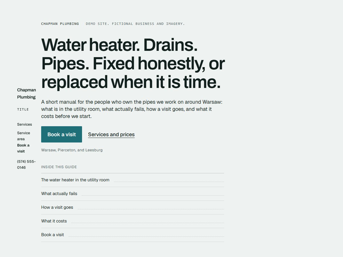 Fictional plumbing business website design