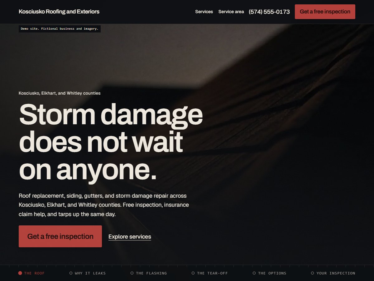Fictional roofing business website design